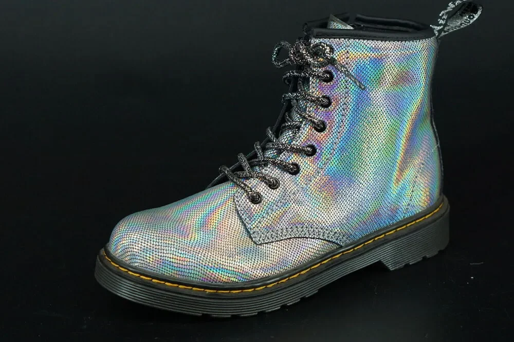 Doc Martens 1460 J Combat Ankle Boots size 5 US laces Silver Reptile Holo Biker